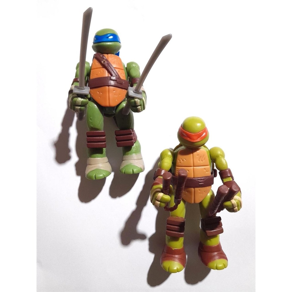 TMNT 2012 Playmates Leonardo & Michelangelo 4.5" Action Figures Lot Complete